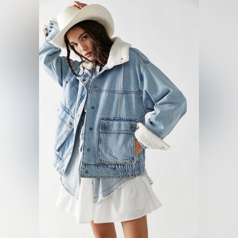 We The Free Ariel Cozy Denim Bomber Jacket